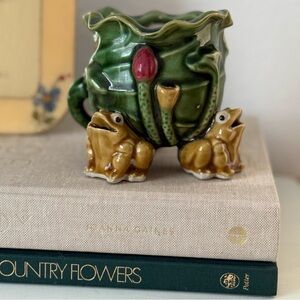 Vtg Mojolica Style Collectible 3 Frog Lily Pad Planter Office Whimsical Gift
